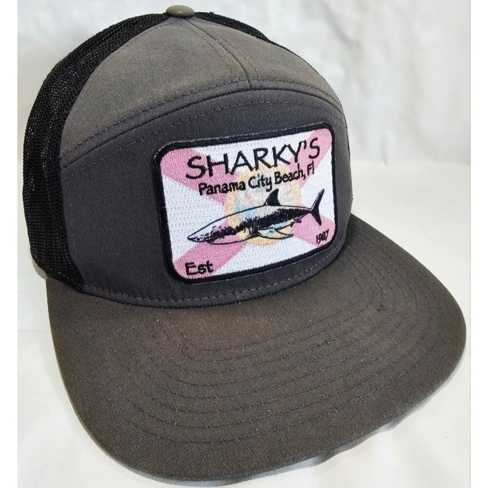 Sharky's Panama City Beach Trucker Hat Cap w/Embroidered Patch Hook and Loop
